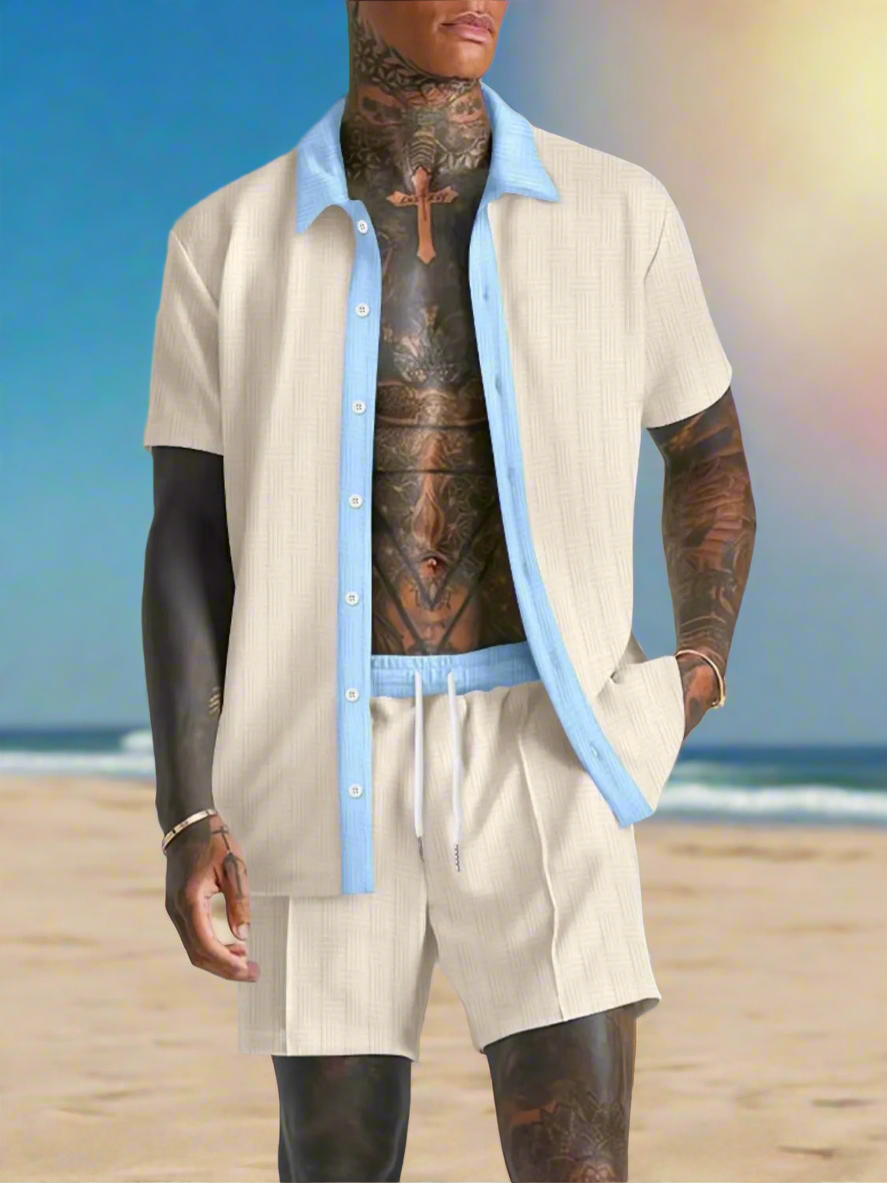 Men's Full Size Collared Neck Short Sleeve Top and Shorts Set Plus Size